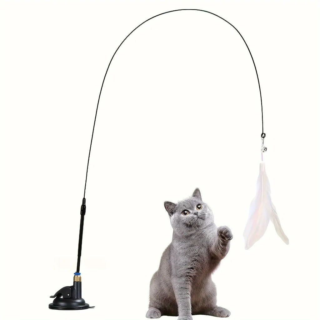 Bacchetta Interattiva per Gatti con Piume e Campanella – Giocattolo Teaser con Ventosa