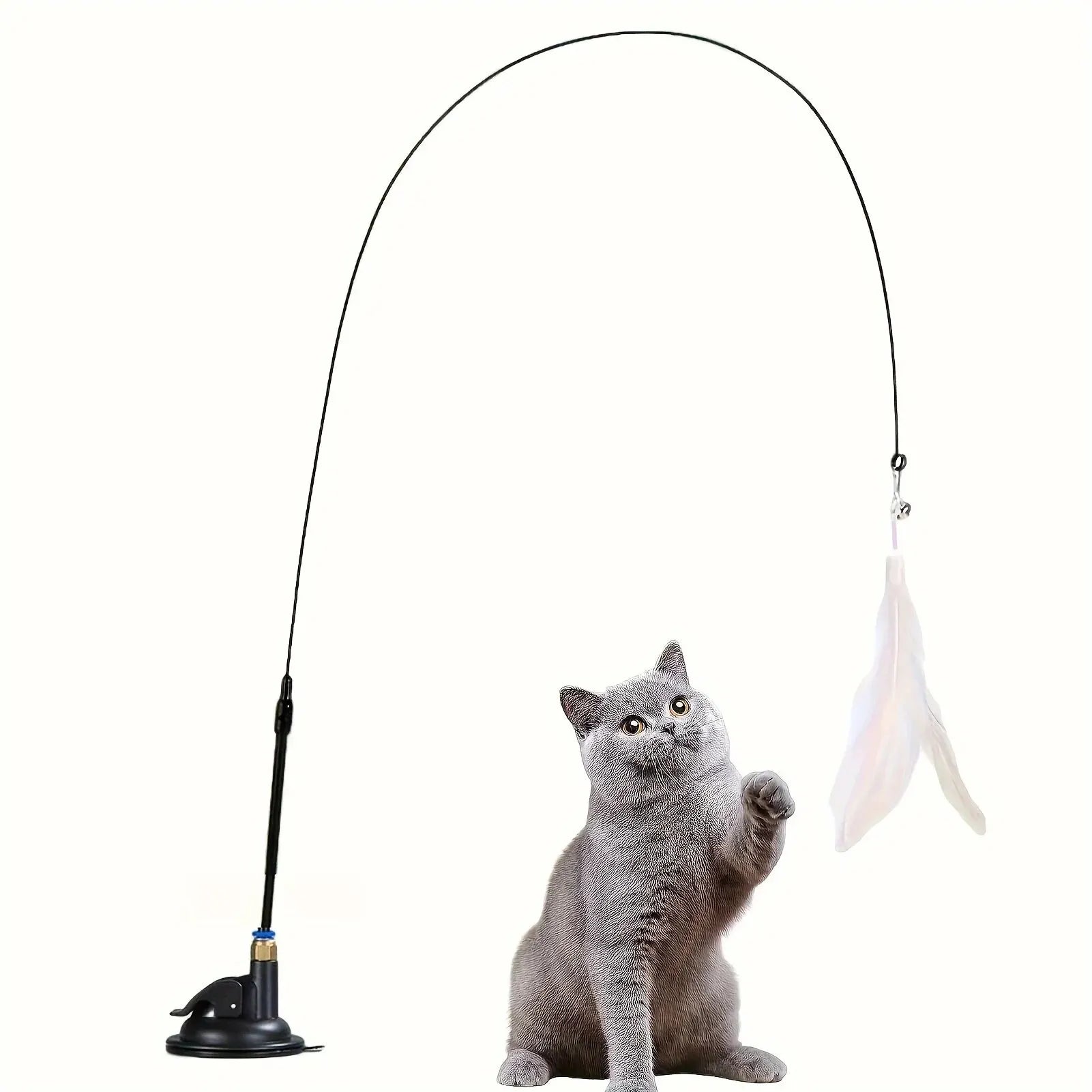 Bacchetta Interattiva per Gatti con Piume e Campanella – Giocattolo Teaser con Ventosa