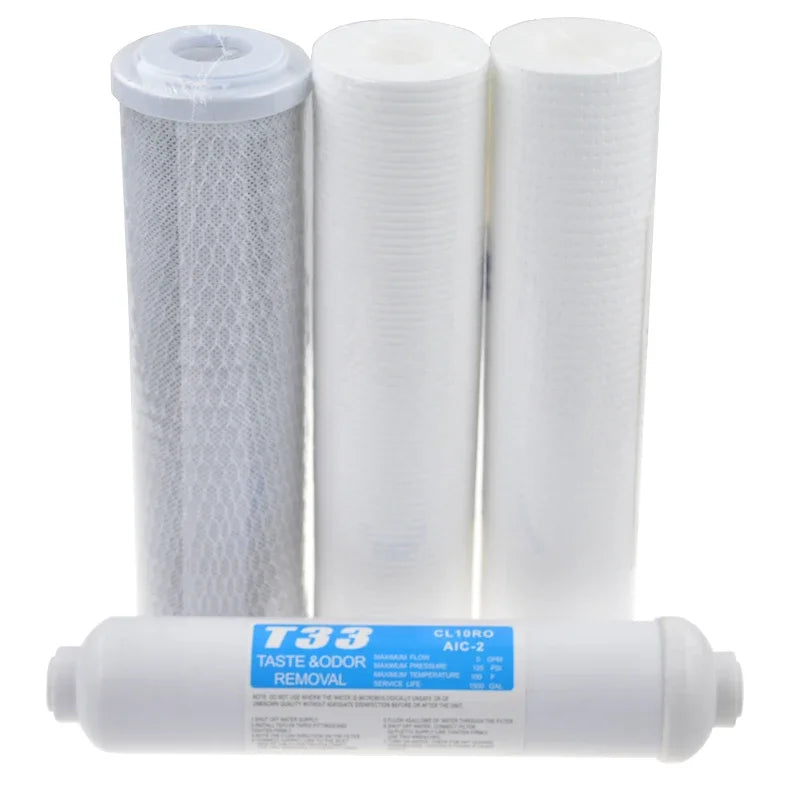 ATWFS 10 KIT FILTRI A CARTUCCIA "Universal PP Sediment / 5 Micron / 1 Micron PP Cotton + CTO filtro a carbone + T33 sistema di osmosi inversa UF trattamento delle acque
