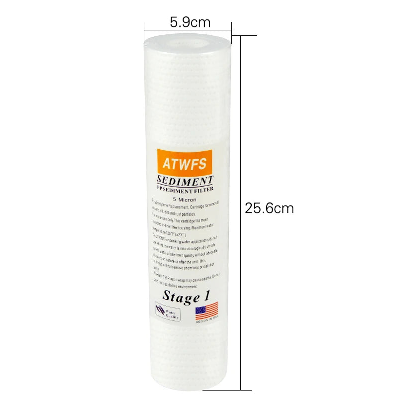 ATWFS 10 KIT FILTRI A CARTUCCIA "Universal PP Sediment / 5 Micron / 1 Micron PP Cotton + CTO filtro a carbone + T33 sistema di osmosi inversa UF trattamento delle acque